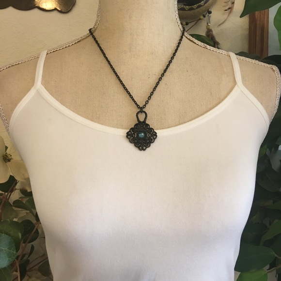 Matte black stone accent amulet on chain - Picture 4 of 9